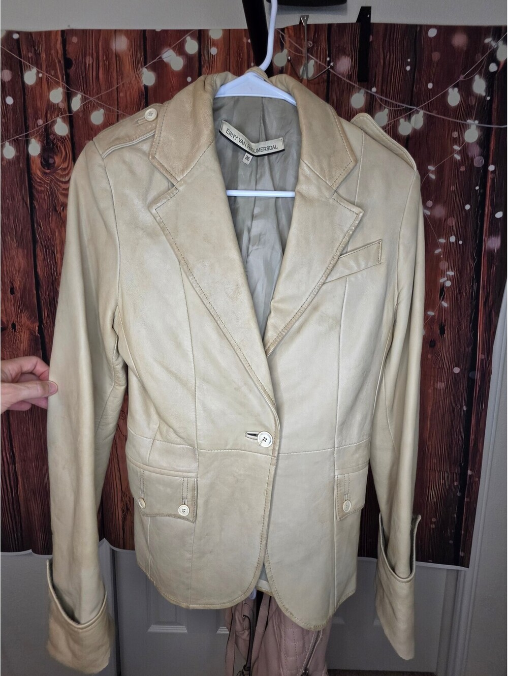 Adrienne Vittadini Beige Leather Blazer Jacket